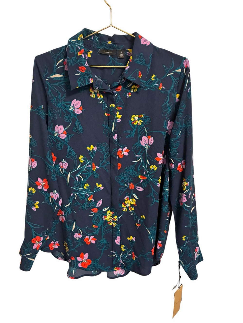 Halogen Navy Floral Button Down Shirt